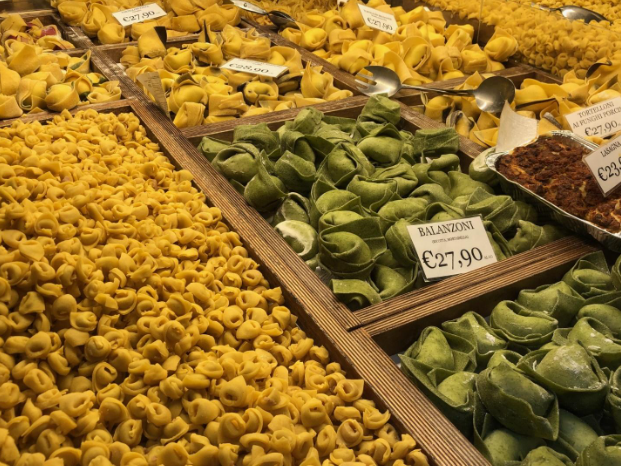 Pasta on display in Bologna, Emilia Romagna